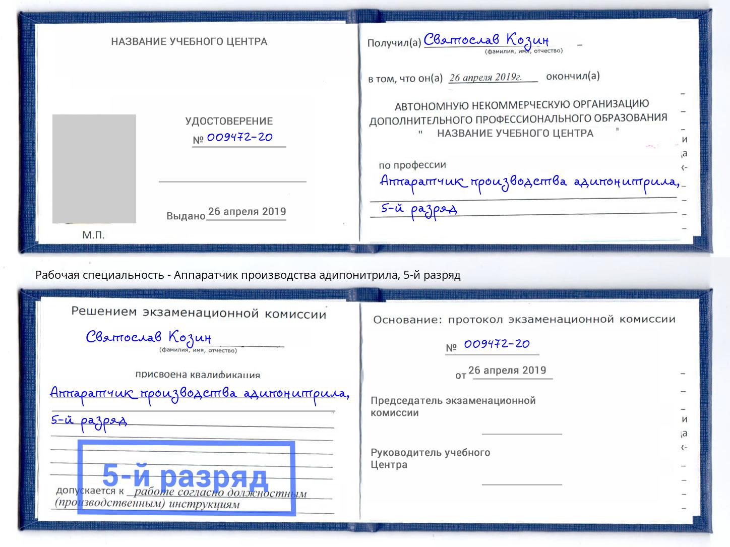 корочка 5-й разряд Аппаратчик производства адипонитрила Домодедово