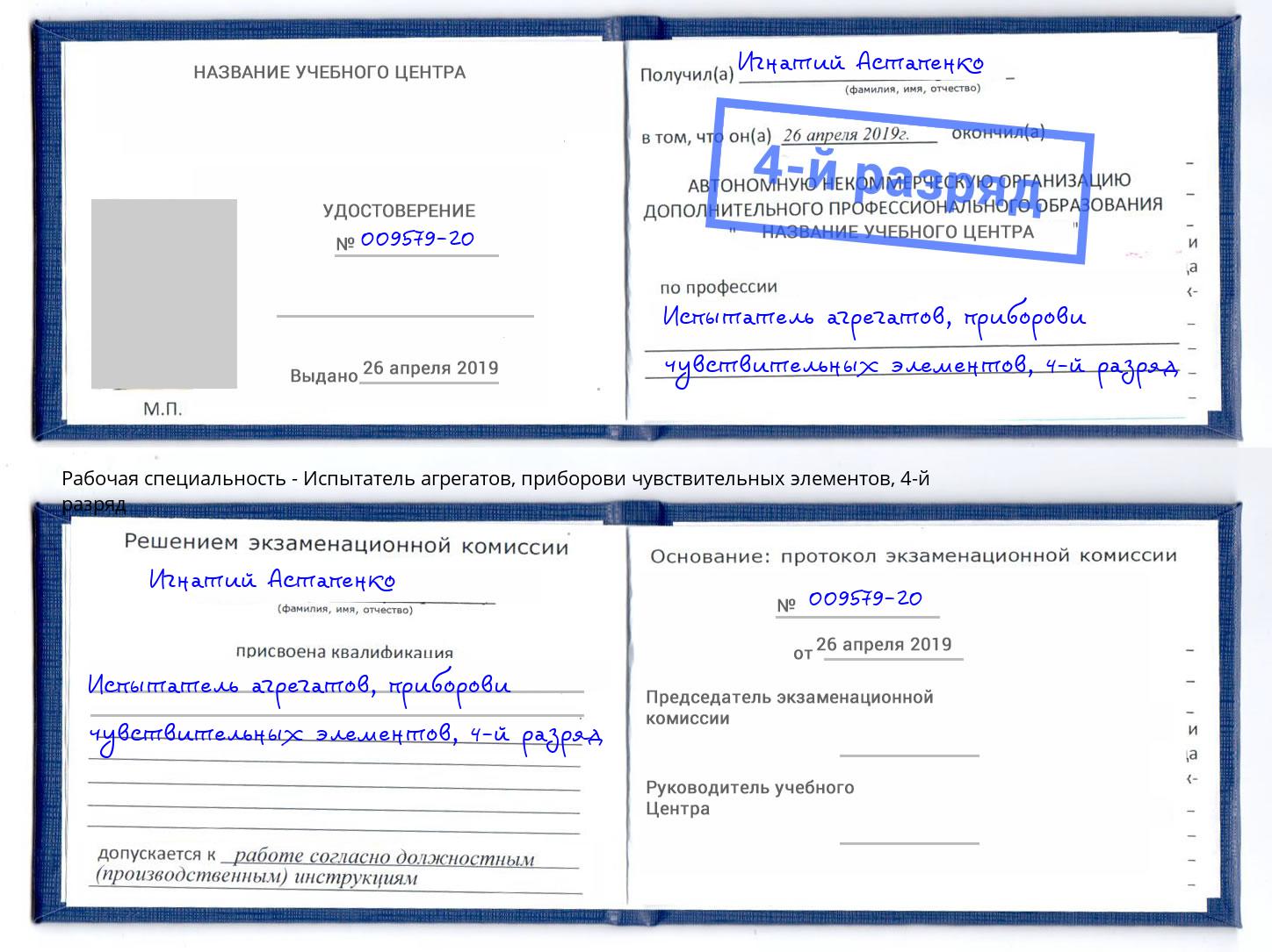 корочка 4-й разряд Испытатель агрегатов, приборови чувствительных элементов Домодедово