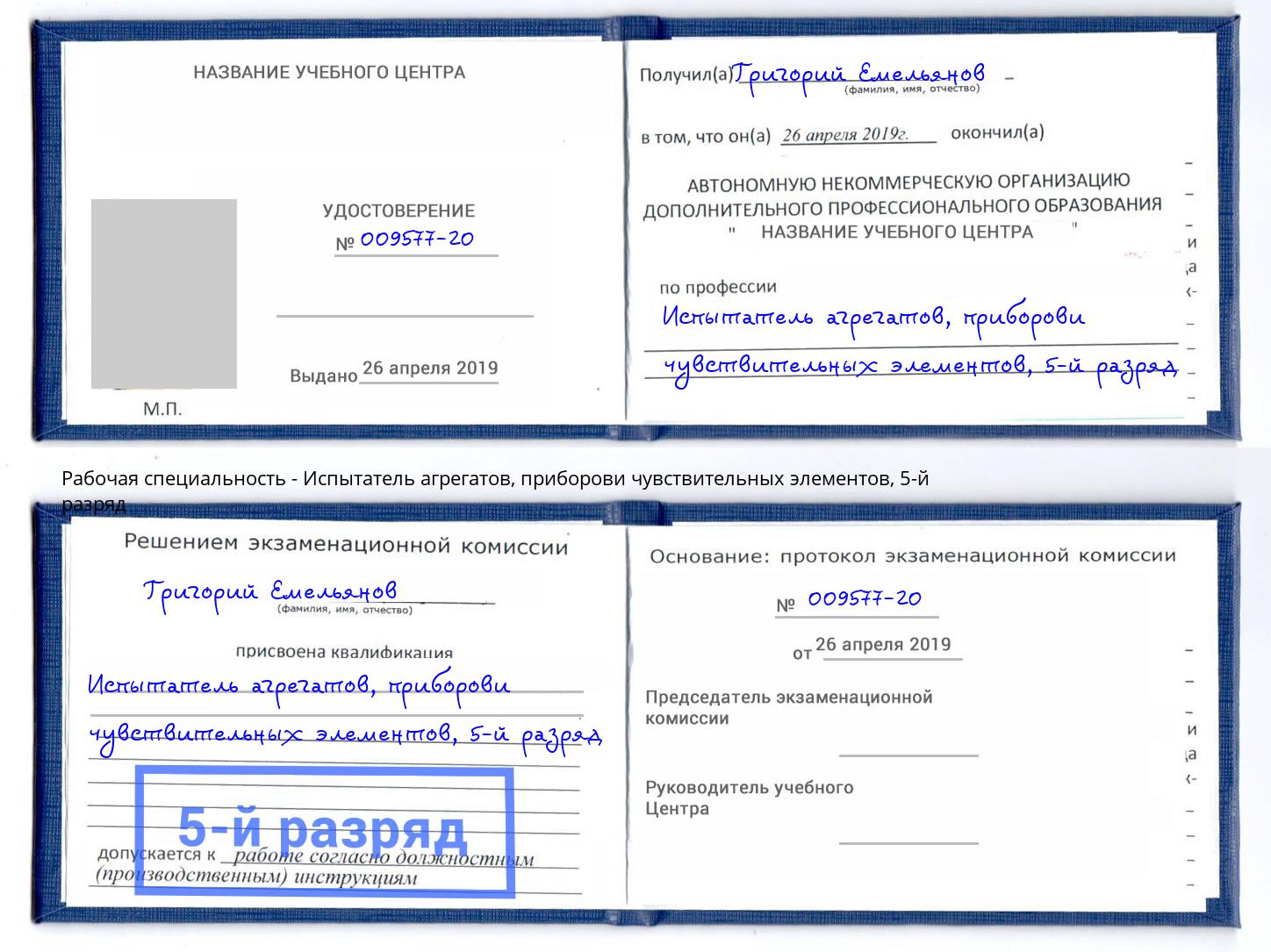 корочка 5-й разряд Испытатель агрегатов, приборови чувствительных элементов Домодедово