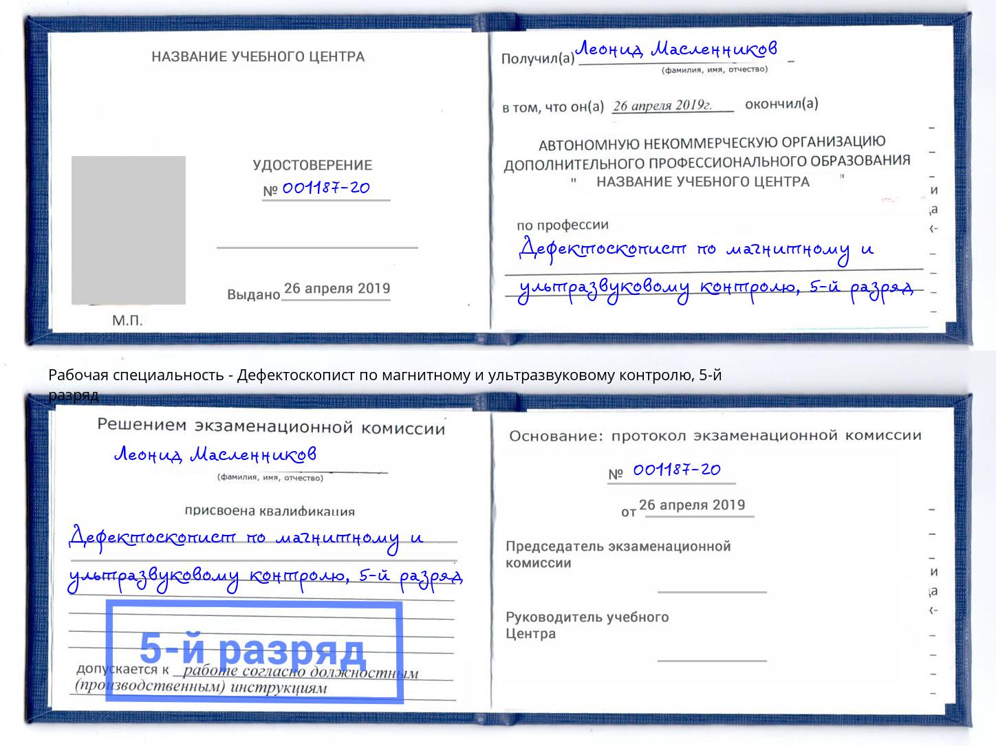 корочка 5-й разряд Дефектоскопист по магнитному и ультразвуковому контролю Домодедово