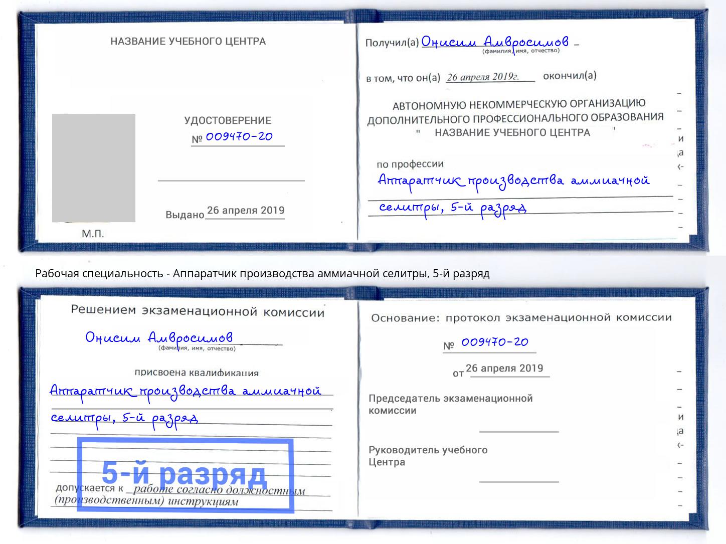 корочка 5-й разряд Аппаратчик производства аммиачной селитры Домодедово