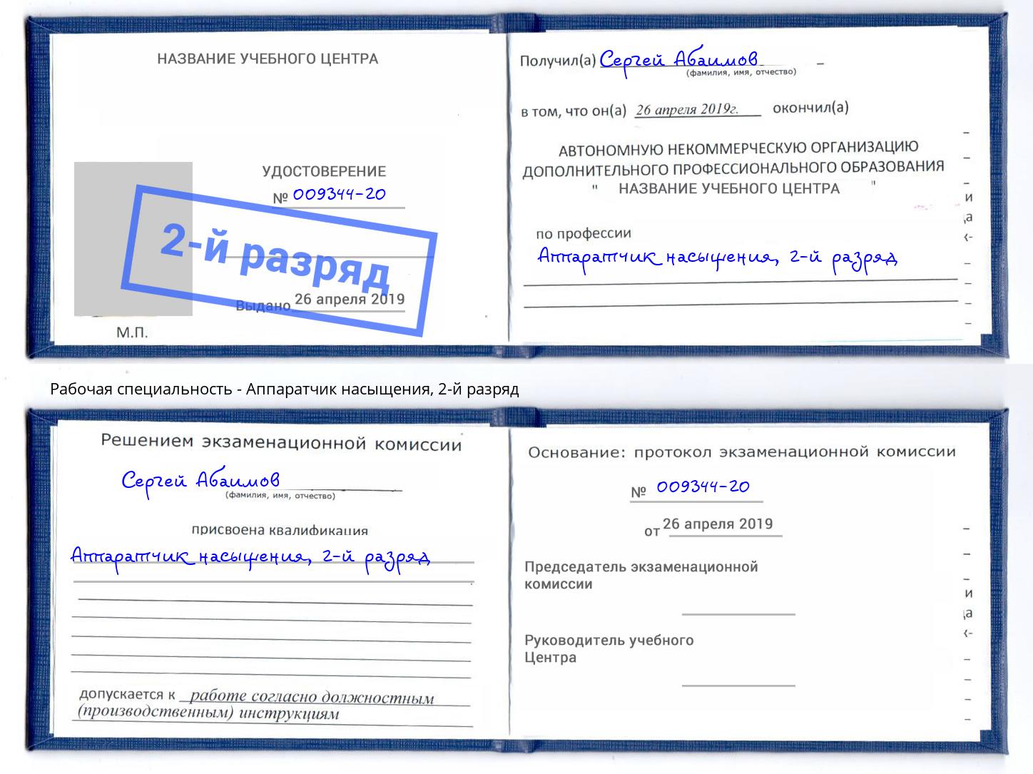 корочка 2-й разряд Аппаратчик насыщения Домодедово