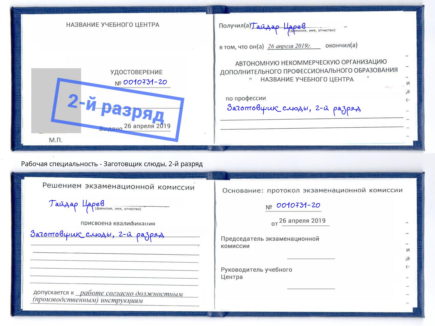 корочка 2-й разряд Заготовщик слюды Домодедово