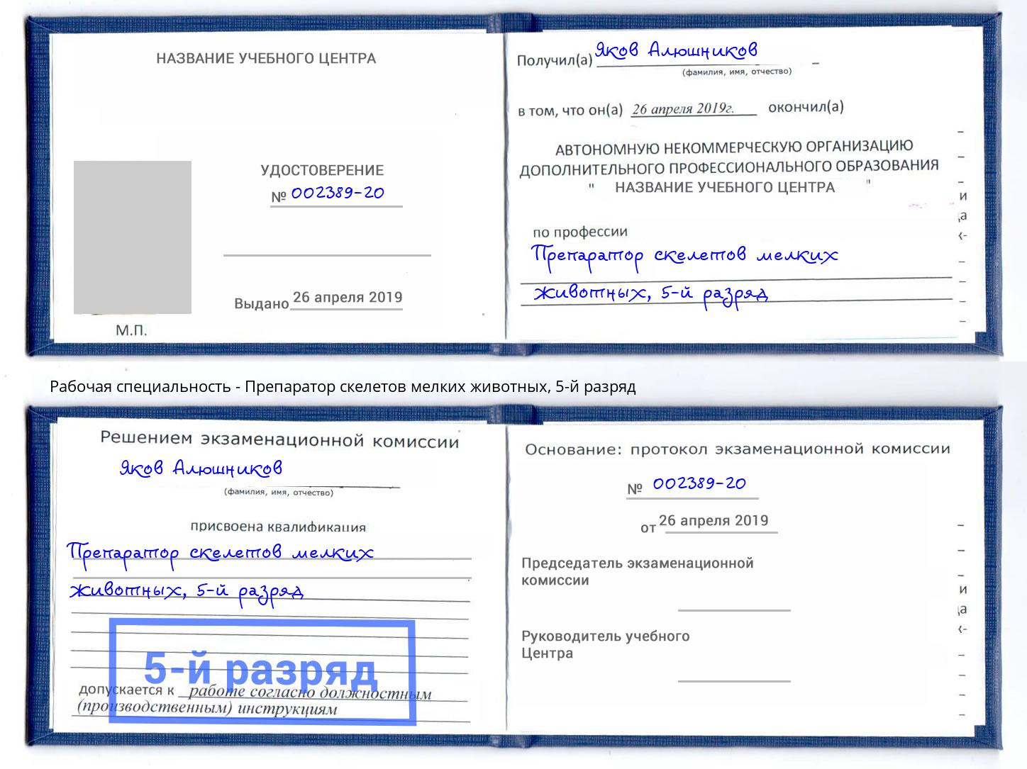 корочка 5-й разряд Препаратор скелетов мелких животных Домодедово