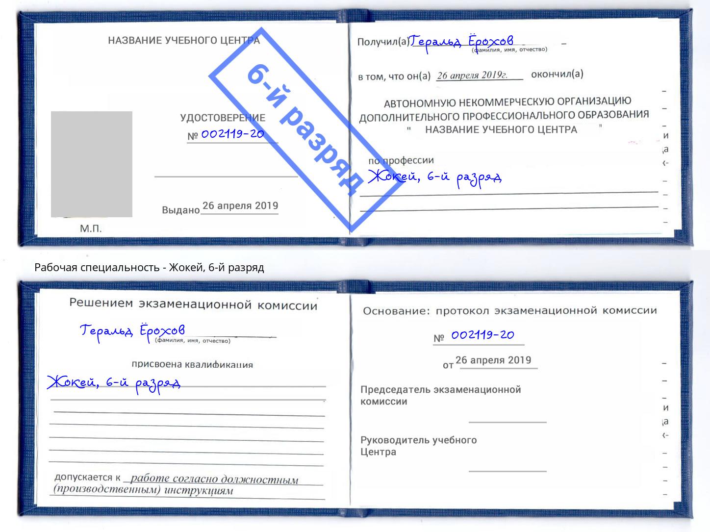 корочка 6-й разряд Жокей Домодедово