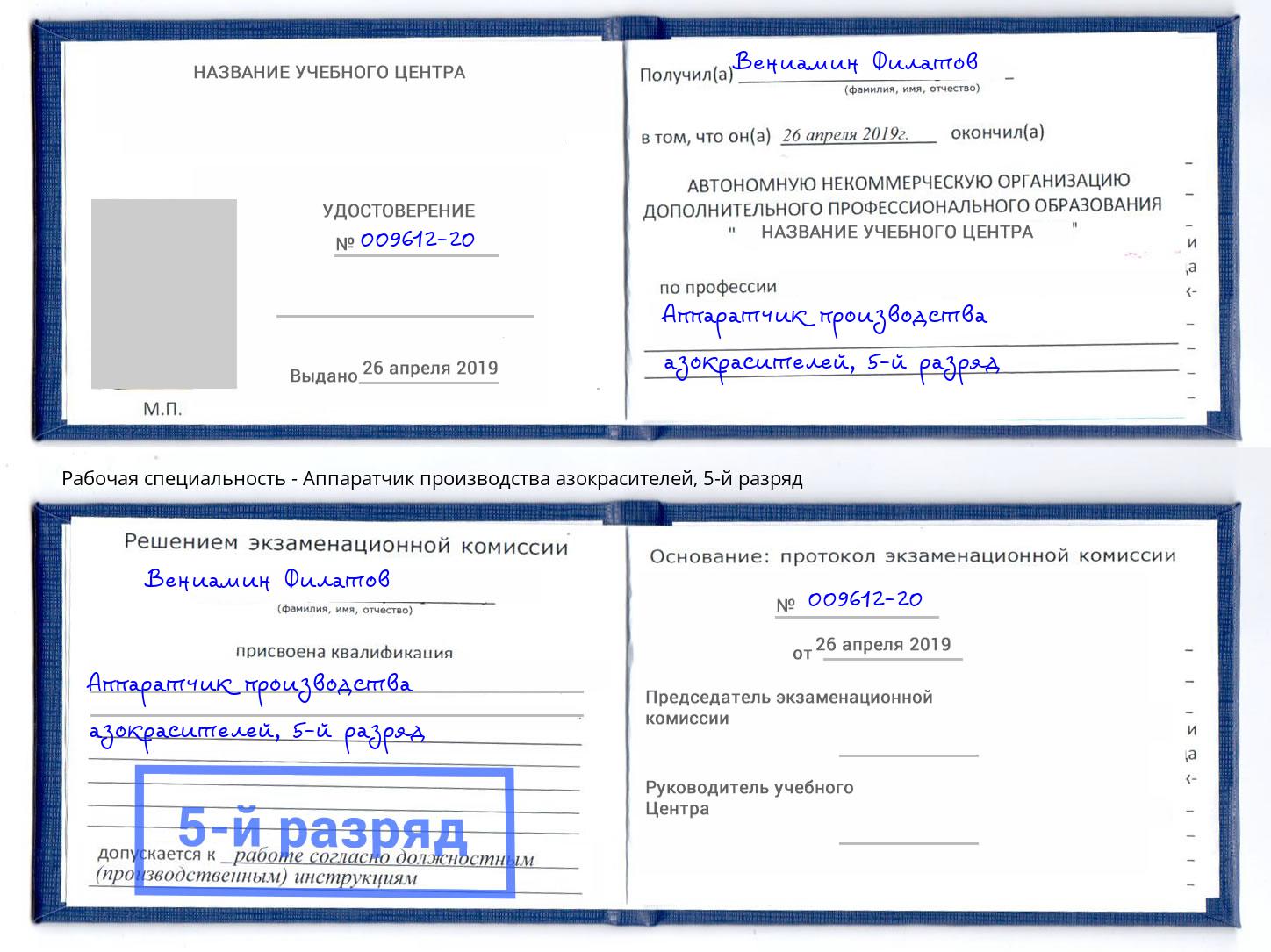 корочка 5-й разряд Аппаратчик производства азокрасителей Домодедово