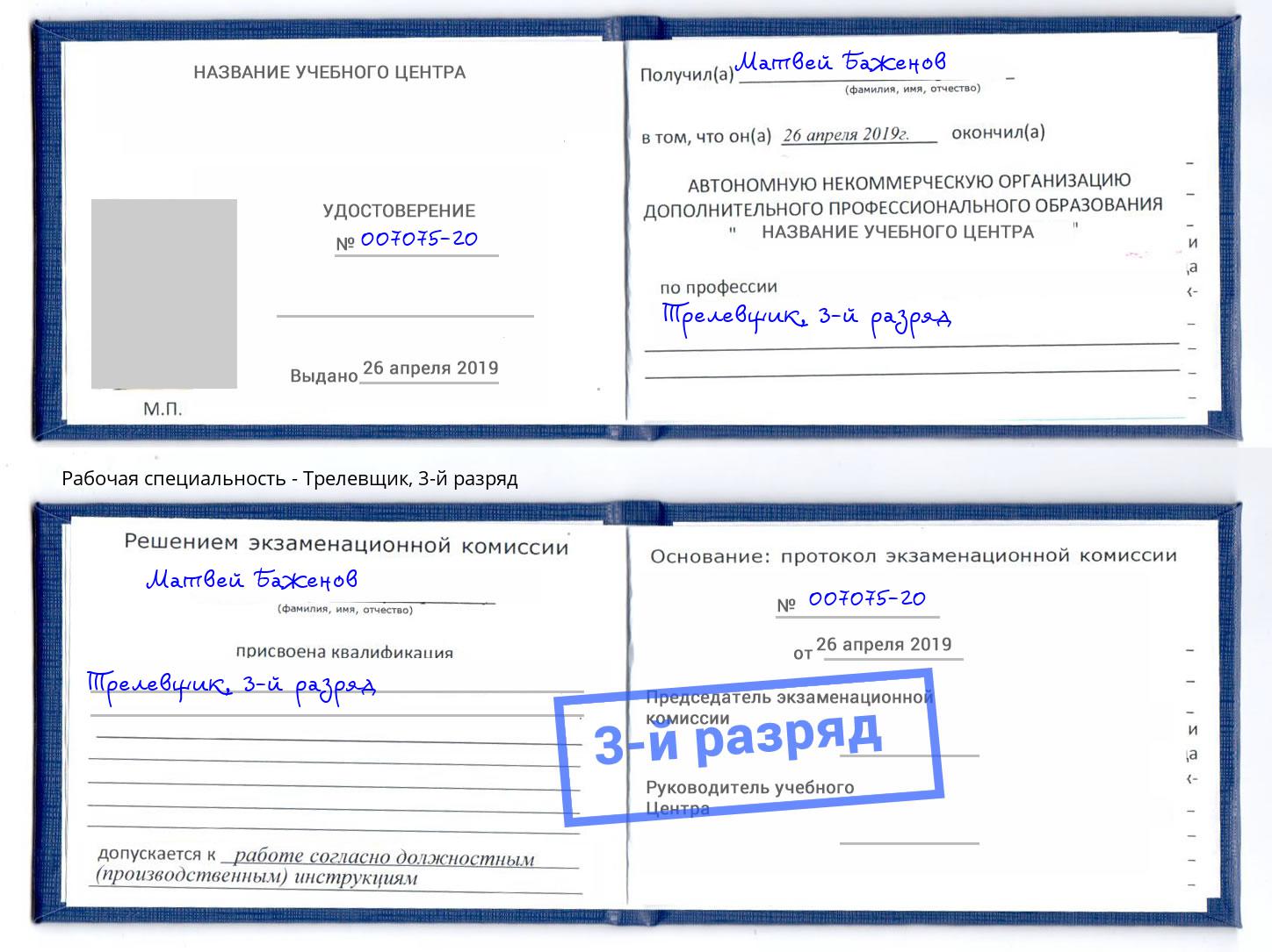 корочка 3-й разряд Трелевщик Домодедово
