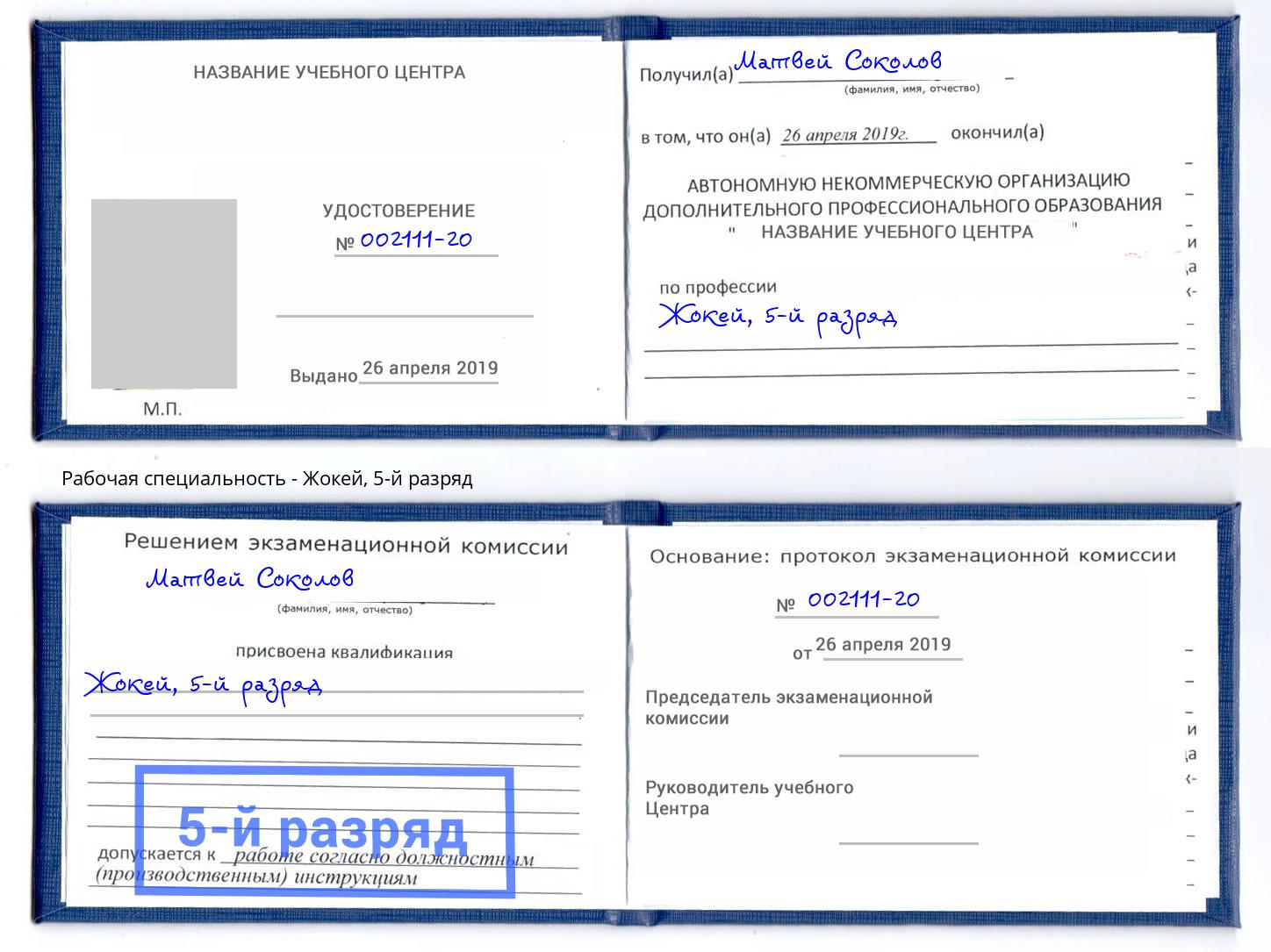 корочка 5-й разряд Жокей Домодедово