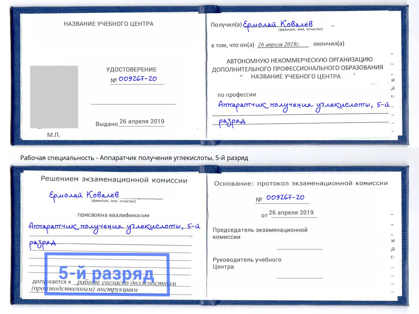 корочка 5-й разряд Аппаратчик получения углекислоты Домодедово