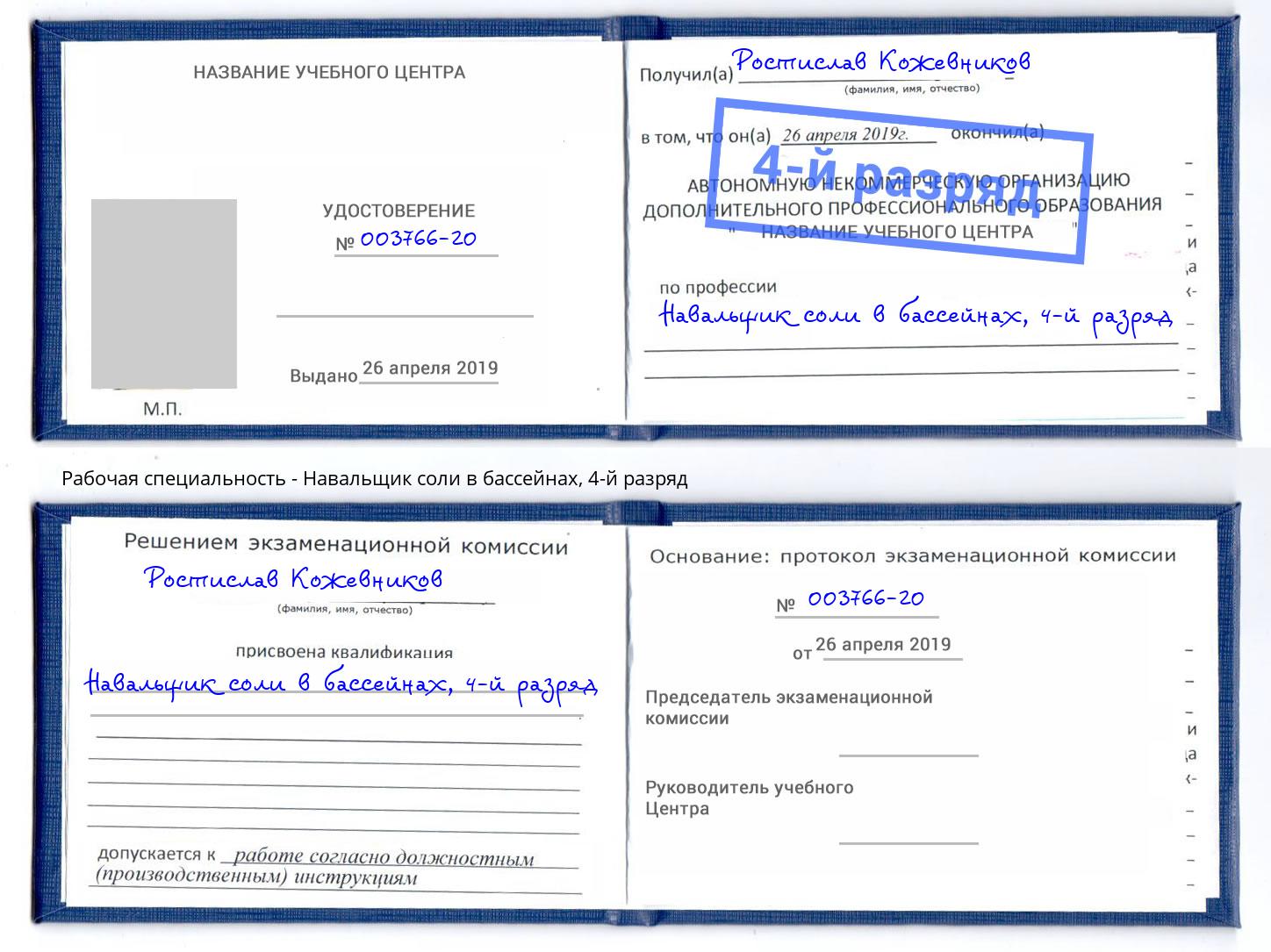 корочка 4-й разряд Навальщик соли в бассейнах Домодедово