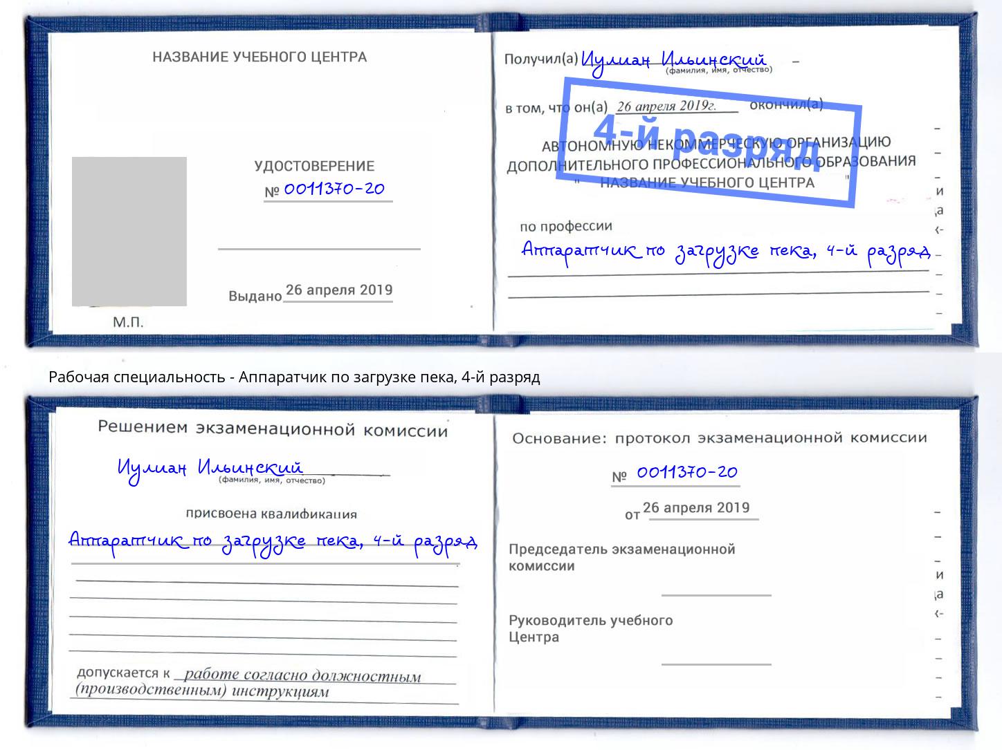 корочка 4-й разряд Аппаратчик по загрузке пека Домодедово