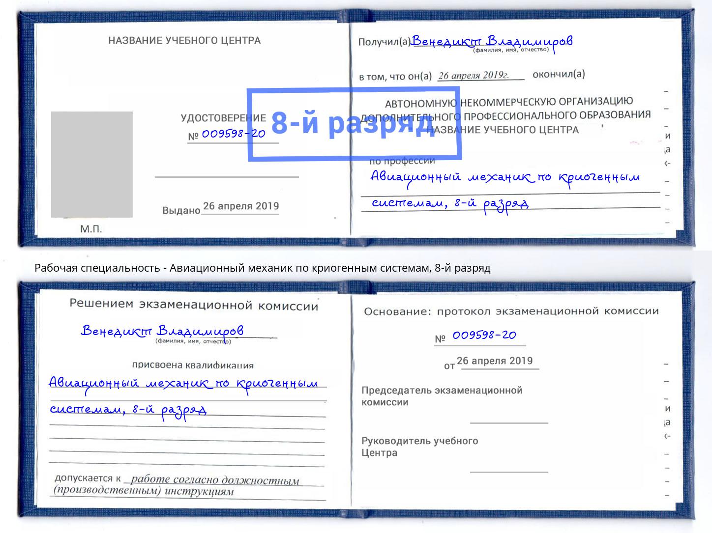 корочка 8-й разряд Авиационный механик по криогенным системам Домодедово