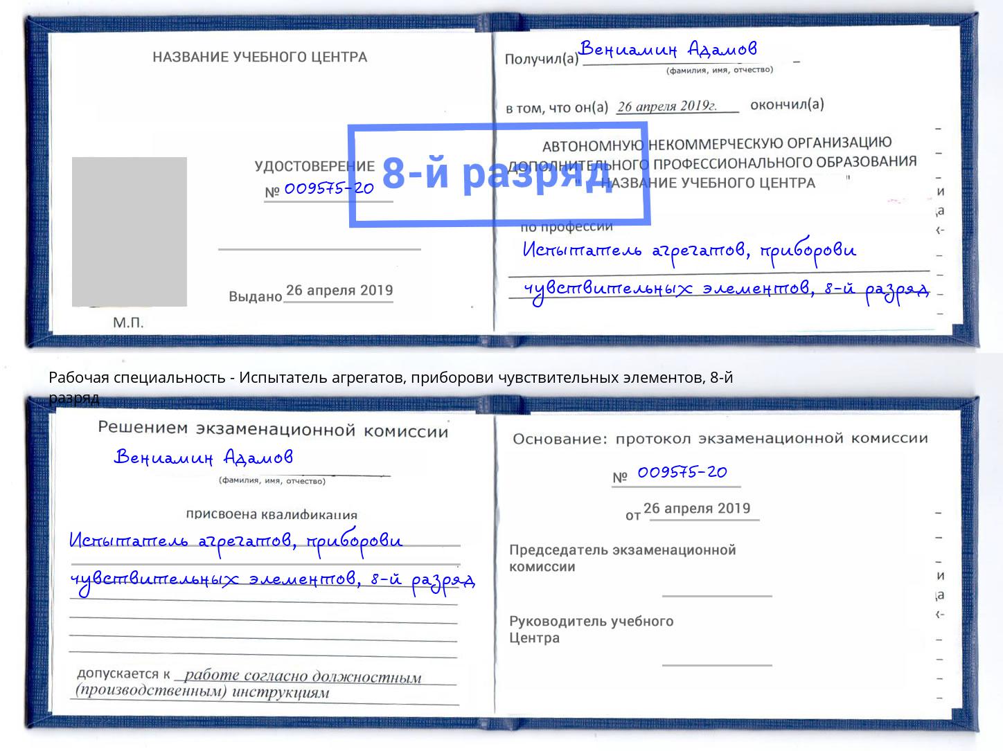 корочка 8-й разряд Испытатель агрегатов, приборови чувствительных элементов Домодедово
