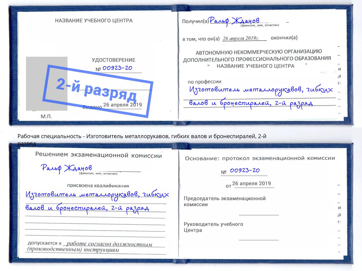 корочка 2-й разряд Изготовитель металлорукавов, гибких валов и бронеспиралей Домодедово